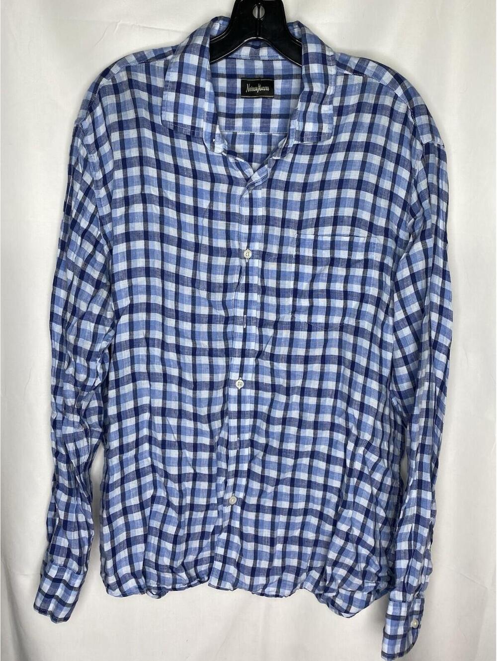 Neiman Marcus Button Up Shirt Mens XL Blue Plaid Long Sleeve